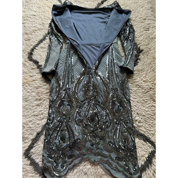 Betsy & Adam Sequin Bodycon Cocktail Dress Size 2 teal glam knee high long - Picture 15 of 16